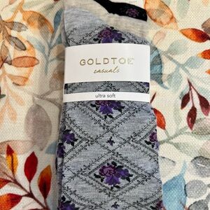 Gold Toe 3 Pack Socks with Purple Floral, Plain Beige, Black Black Floral.